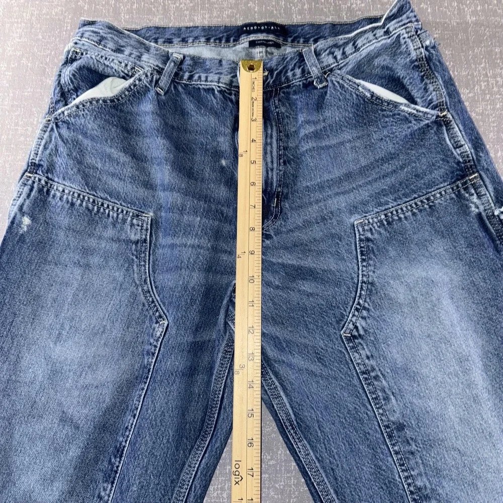 Aeropostale Carpenter Jeans Mens 35x31‎ Blue Denim Straight Leg Cargo Pockets